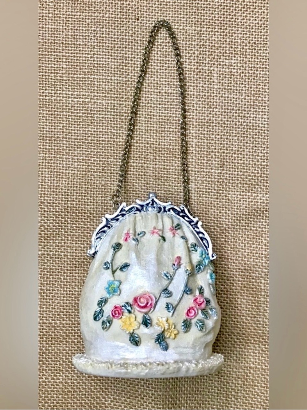Vintage Floral Purse Figurine Romance Feminine Cottagecore Grandmacore Granny